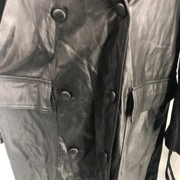 SOLD! NEW Zara Black Double Breasted Vegan Leather Belted Trench Coat Size Large - Picture 6 of 12